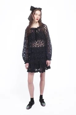 Shadow Blossom Tulle Elastic Lace Blouse