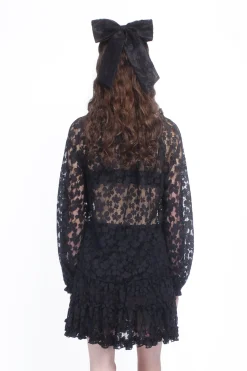 Shadow Blossom Tulle Elastic Lace Blouse