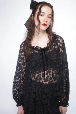 Shadow Blossom Tulle Elastic Lace Blouse