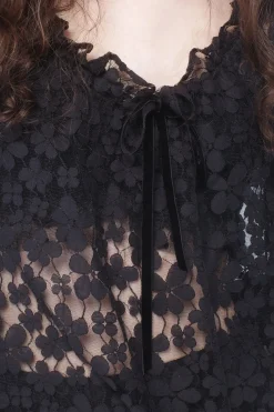Shadow Blossom Tulle Elastic Lace Blouse