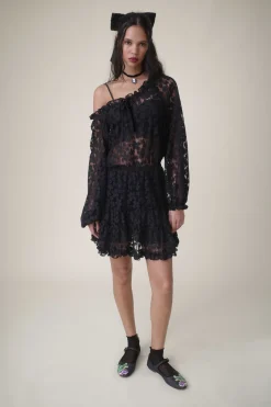 Shadow Blossom Tulle Elastic Lace Blouse