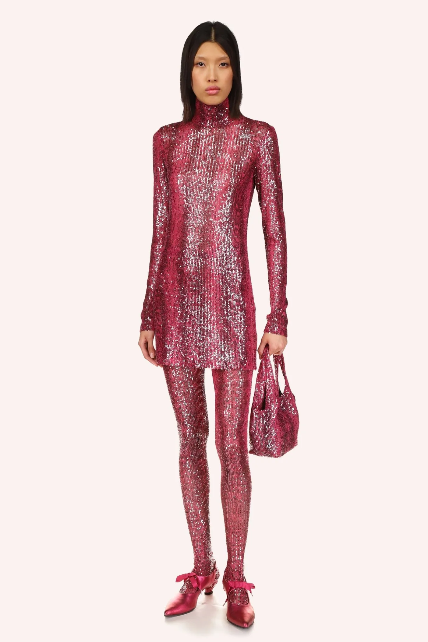 Snakeskin Sequin Turtleneck Dress