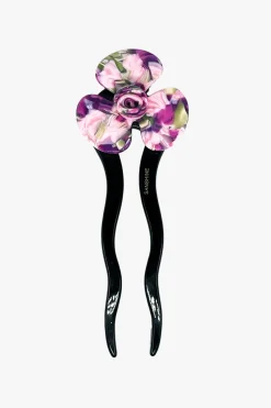 Spring Flower Chignon Hair Pin- Green & Purple