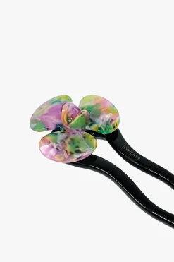 Spring Flower Chignon Hair Pin- Muted Green & Purple
