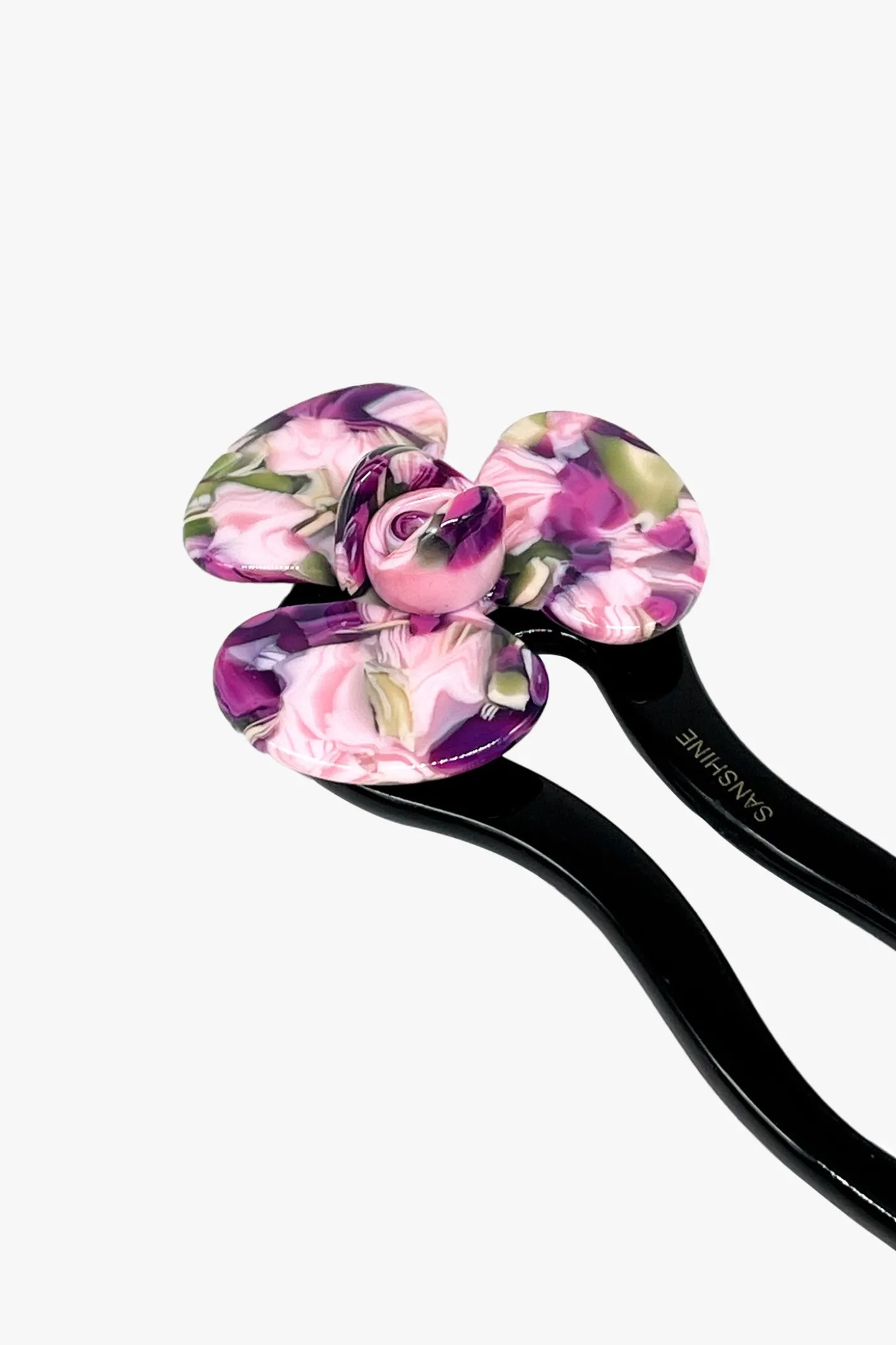 Spring Flower Chignon Hair Pin- Green & Purple
