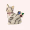 Striped Cat Brooch - Grey Multi