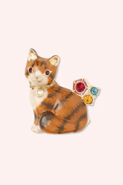 Striped Cat Brooch - Orange Multi