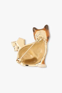 Striped Cat Brooch - Orange Multi