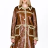Tobacco Faux Leather with Curly Lamb Trim Coat