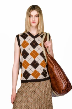 Tobacco Faux Leather with Curly Lamb Trim Hobo Bag