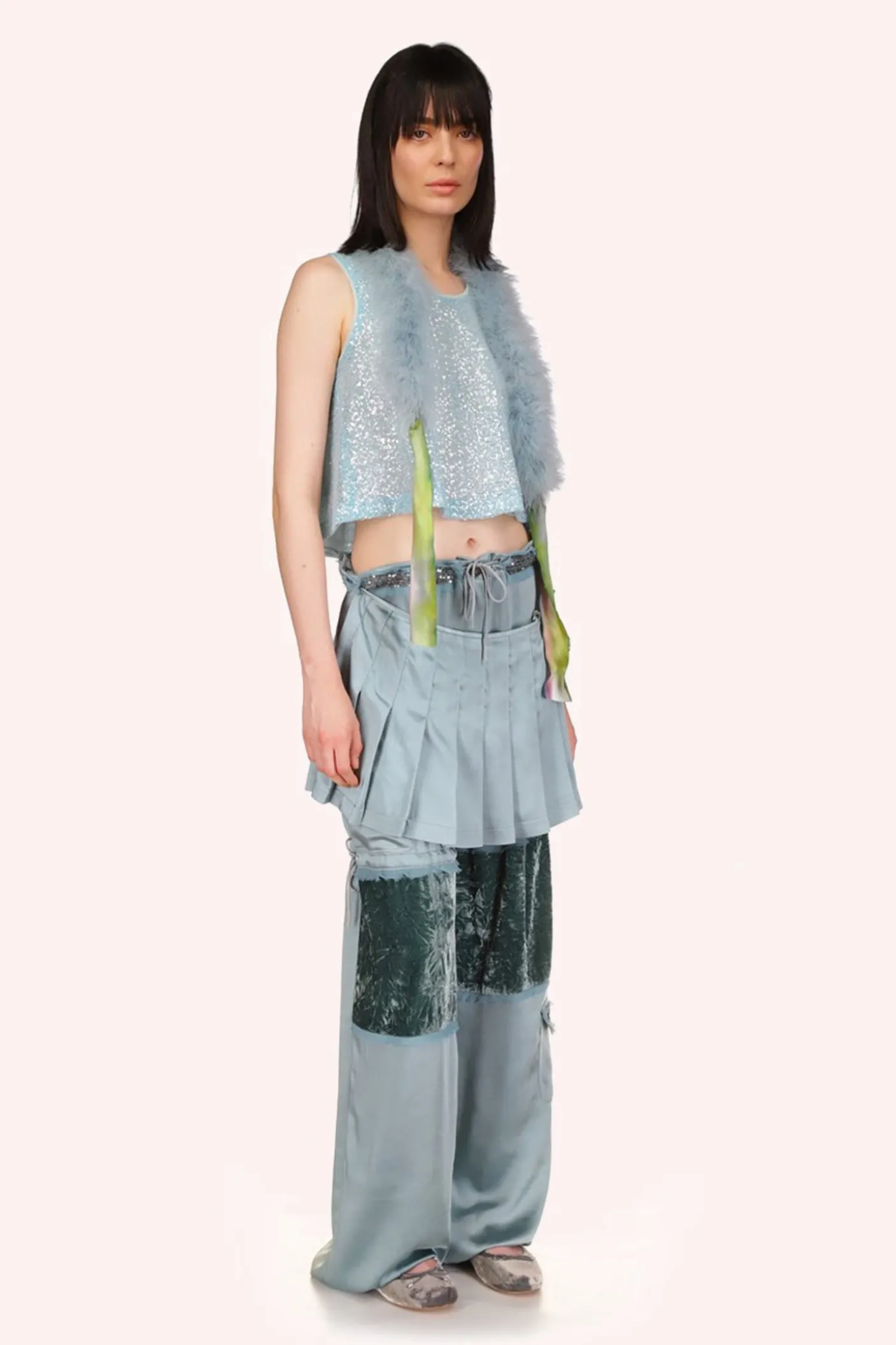 Washed Satin Pleated Wrap