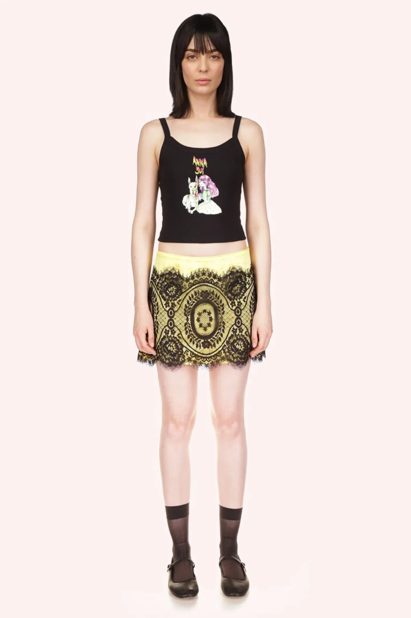 Washed Satin With Lace Mini Skirt