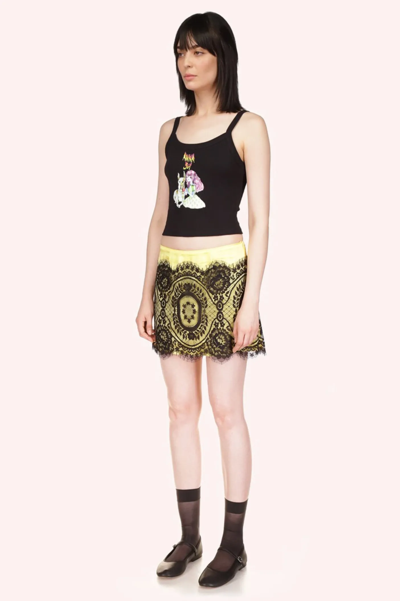 Washed Satin With Lace Mini Skirt