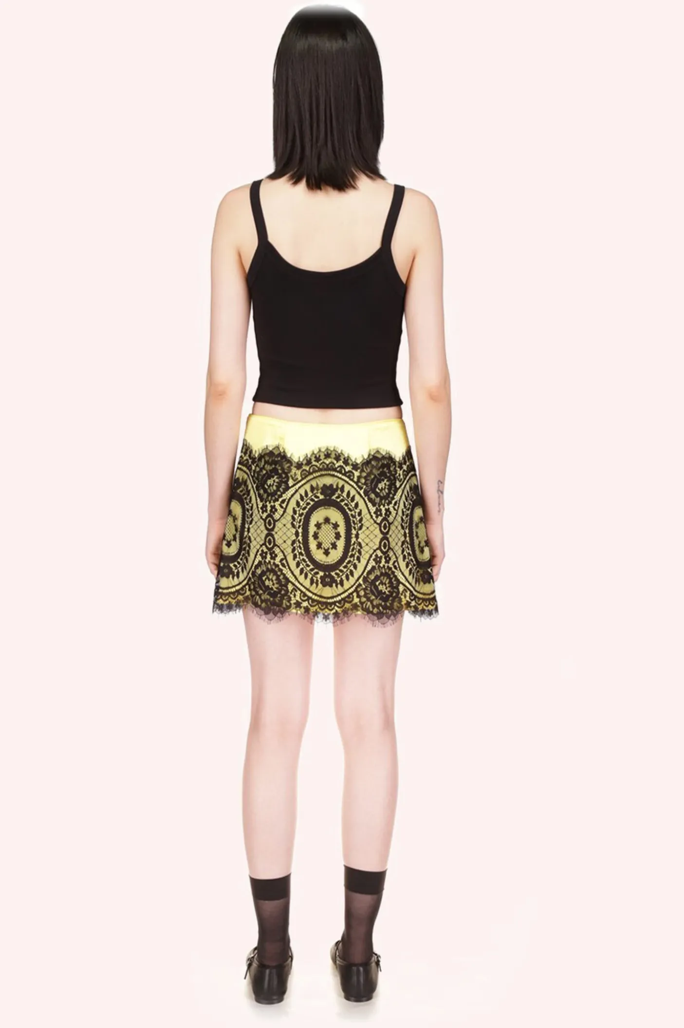 Washed Satin With Lace Mini Skirt