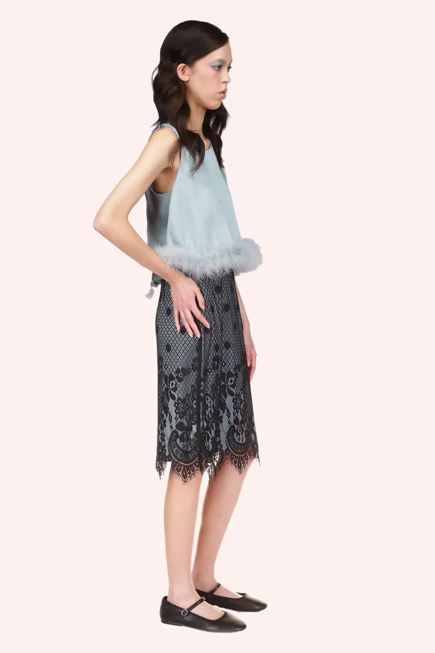 Washed Satin With Lace Pencil Skirt