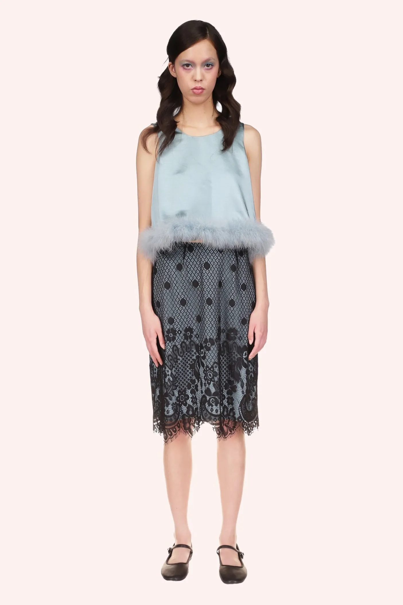 Washed Satin With Lace Pencil Skirt