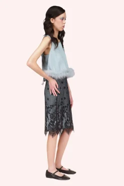 Washed Satin With Lace Top Trimmed With Marabou Feather