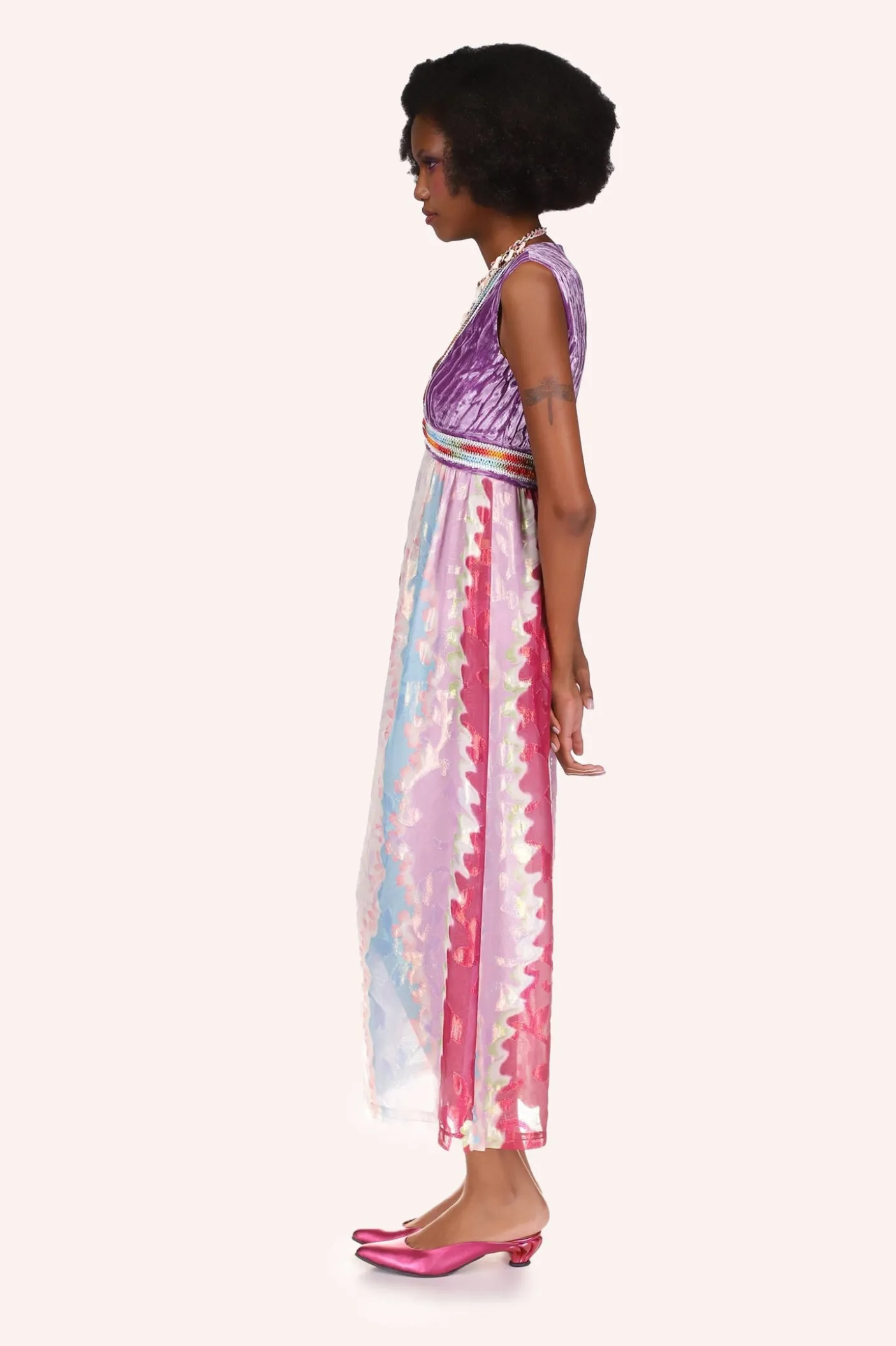 Wavy Clouds Velvet Bodice Sleeveless Dress