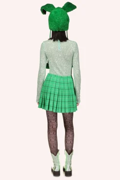 Windowpane Pleated Skirt